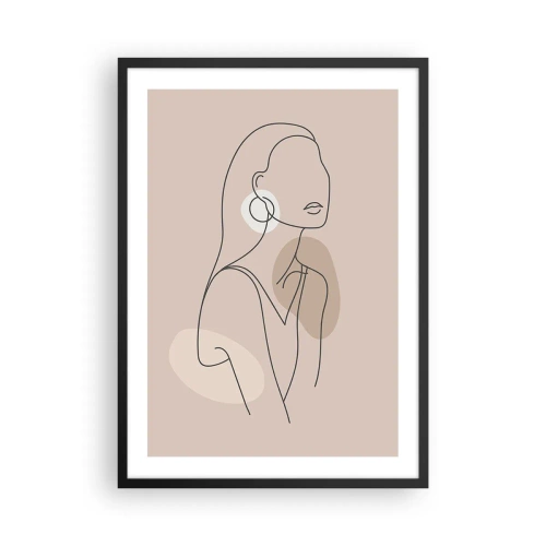 Plakát v černém rámu - Minimalistická kresba ženy v pastelových odstínech béžové. - 50x70cm - Dívčí ikona - Moderní nástěnná dekorace do obývacího pokoje a ložnice ARTTOR