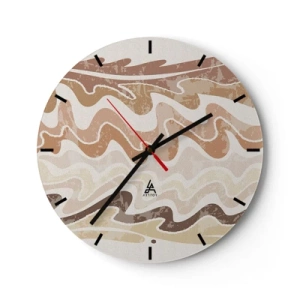 Nástěnné hodiny - Vlnité linie v teplých, pískových odstínech - 30x30cm - Dobrá energie – dobré emoce - Moderní nástěnná dekorace do obývacího pokoje, kuchyně a ložnice ARTTOR
