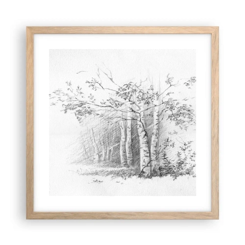Plakát v rámu světlý dub - Světlo březového lesa - 40x40 cm