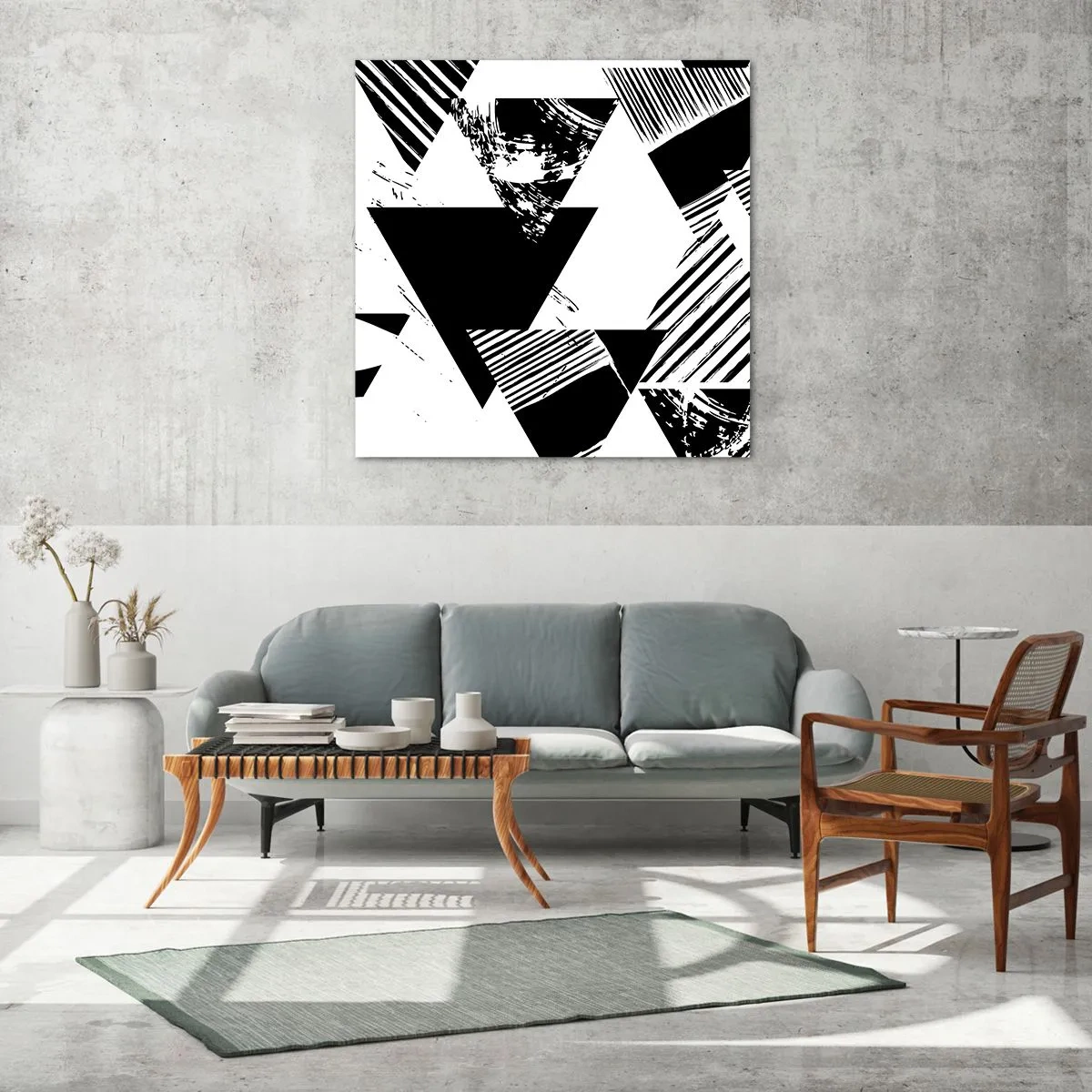 Obraz na skle - Déšť trojúhelníků - 70x70 cm
