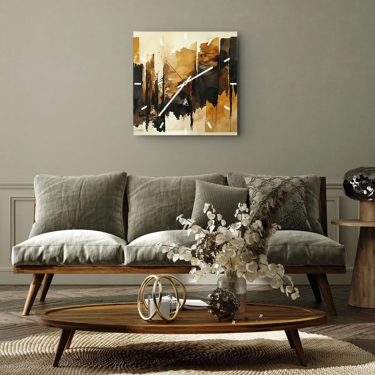 Nástěnné hodiny - Harmonie černé a zlaté - 40x40 cm