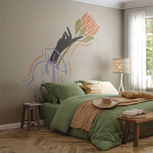 Fototapeta Standard Eco - Grafická kytice držená siluetou ruky - 100x70cm - Sesterský dotek - Moderní nástěnná dekorace do obývacího pokoje a ložnice ARTTOR
