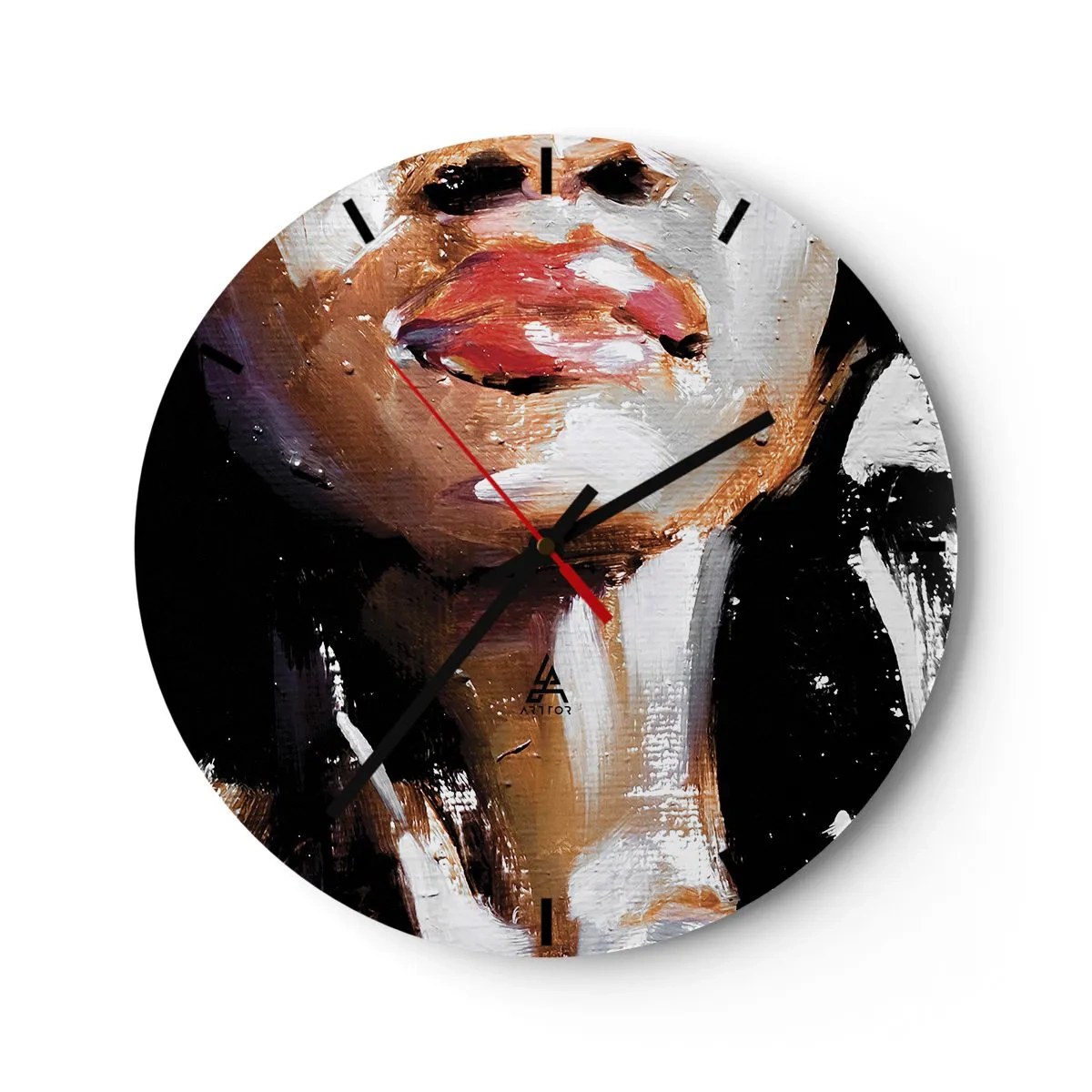 Nástěnné hodiny - Fragment ženské tváře v expresivní malířské technice - 30x30cm - Hrdost bez předsudků - Moderní nástěnná dekorace do obývacího pokoje, kuchyně a ložnice ARTTOR