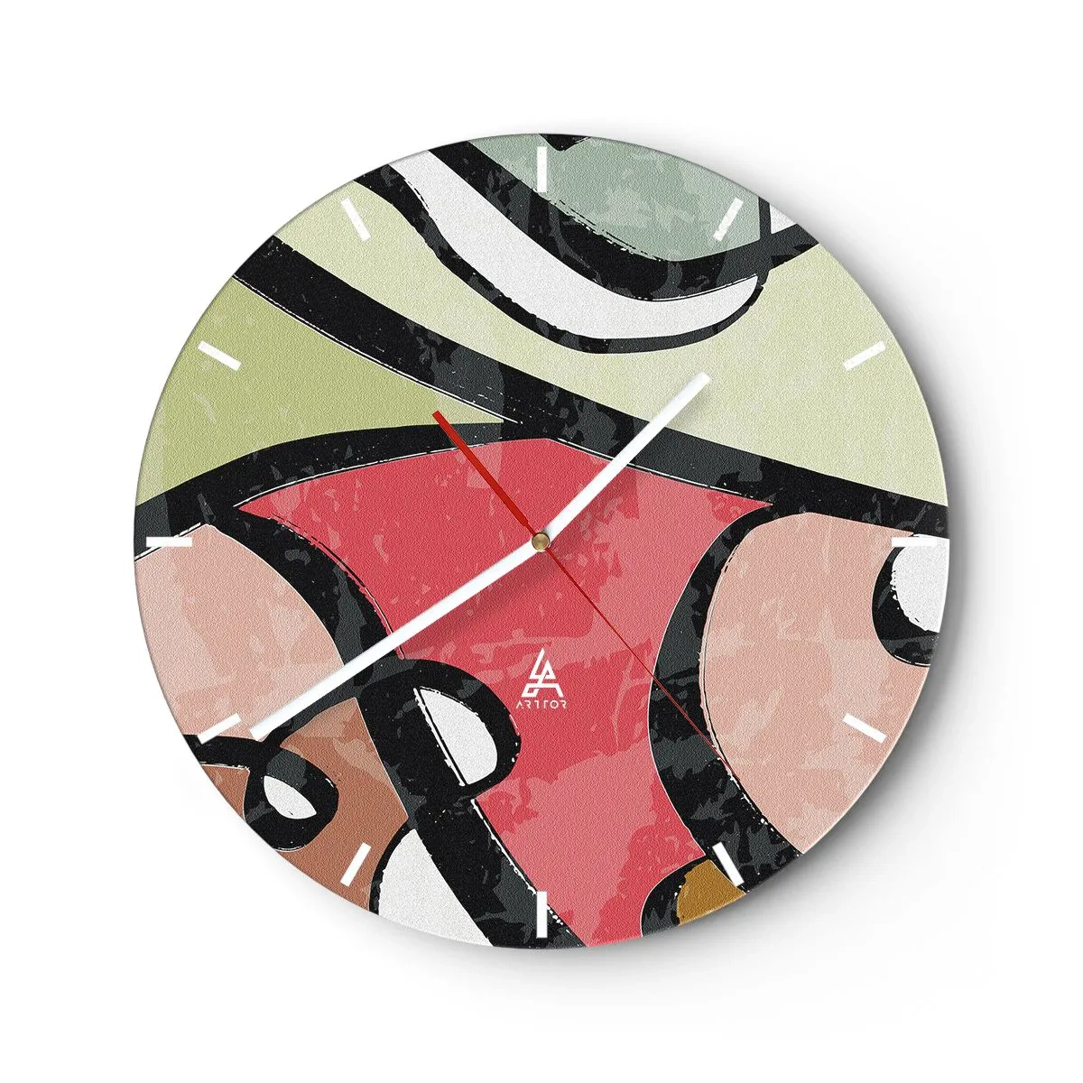 Nástěnné hodiny - Barevné abstraktní tvary v pastelových tónech - 30x30cm - Piruety uprostřed barev - Moderní nástěnná dekorace do obývacího pokoje, kuchyně a ložnice ARTTOR