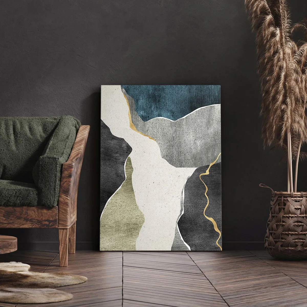 Obraz na plátně - Mozaiková kompozice se zlatou nití - 55x100 cm