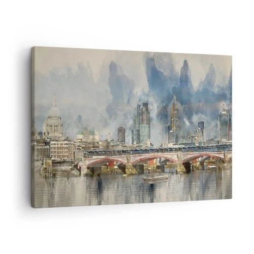 Obraz na plátně - Akvarelový pohled na most a panorama města - 70x50cm - Londýn v celé své kráse - Moderní nástěnná dekorace do obývacího pokoje a ložnice ARTTOR