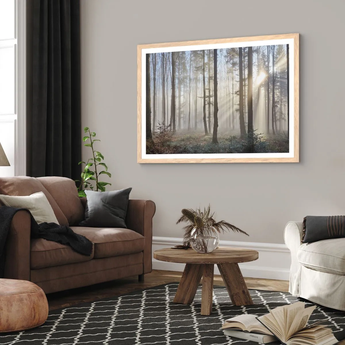 Plakát v rámu světlý dub - Mlha se také vzbudila - 40x30 cm