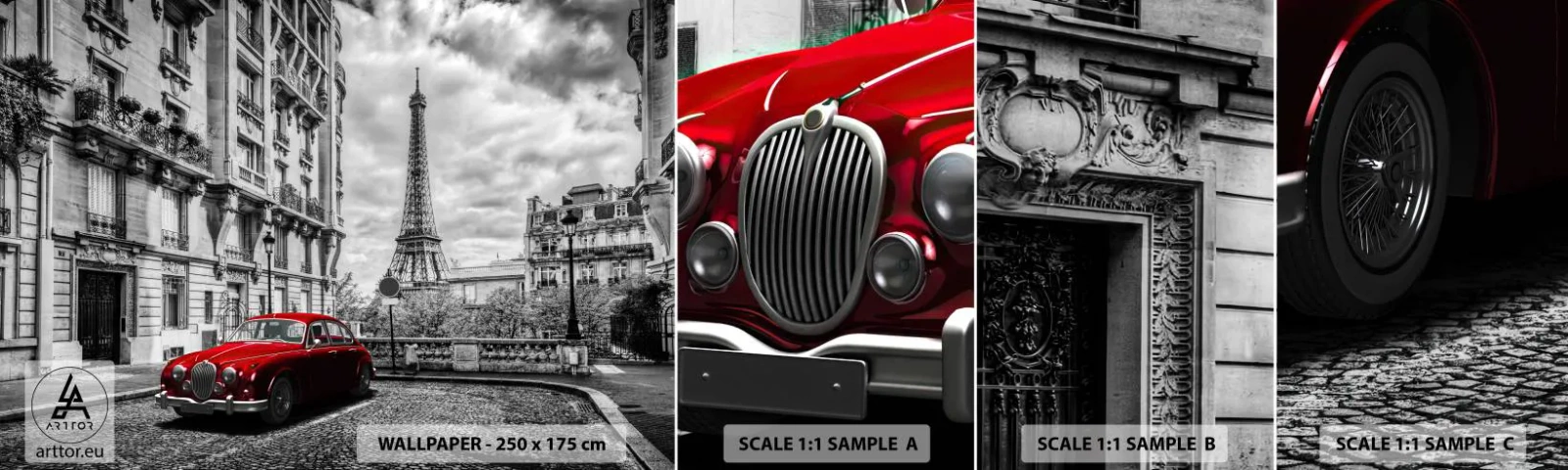 Vzor Fototapety Samolepicí Deluxe Sticker - Dravec ve městě - Město, Eiffelova věž, Paříž - 100x30 cm