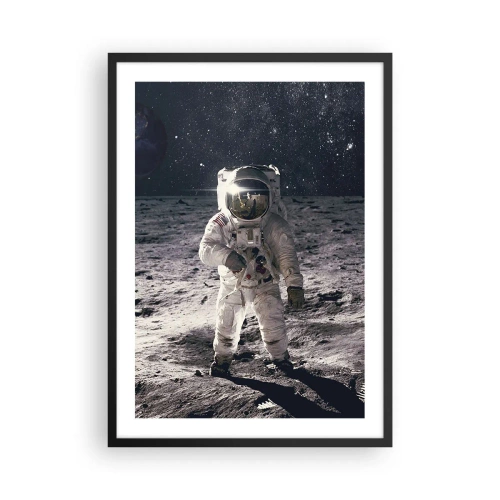 Plakát v černém rámu - Astronaut na Měsíci s výhledem na hvězdy - 50x70cm - Pozdrav z Měsíce - Moderní nástěnná dekorace do obývacího pokoje a ložnice ARTTOR