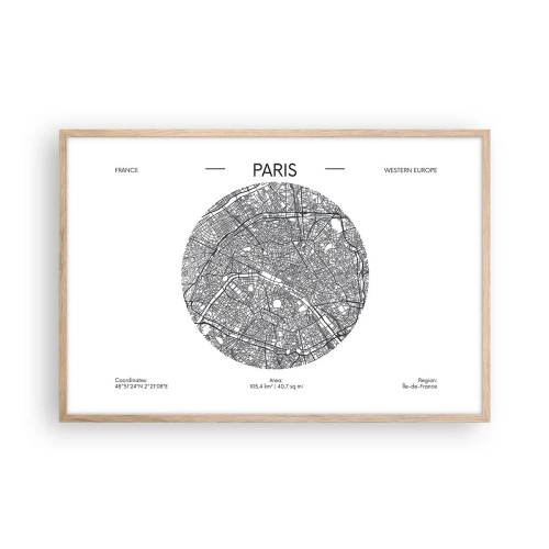 Plakát v rámu světlý dub - Anatomie Paříže - 91x61 cm
