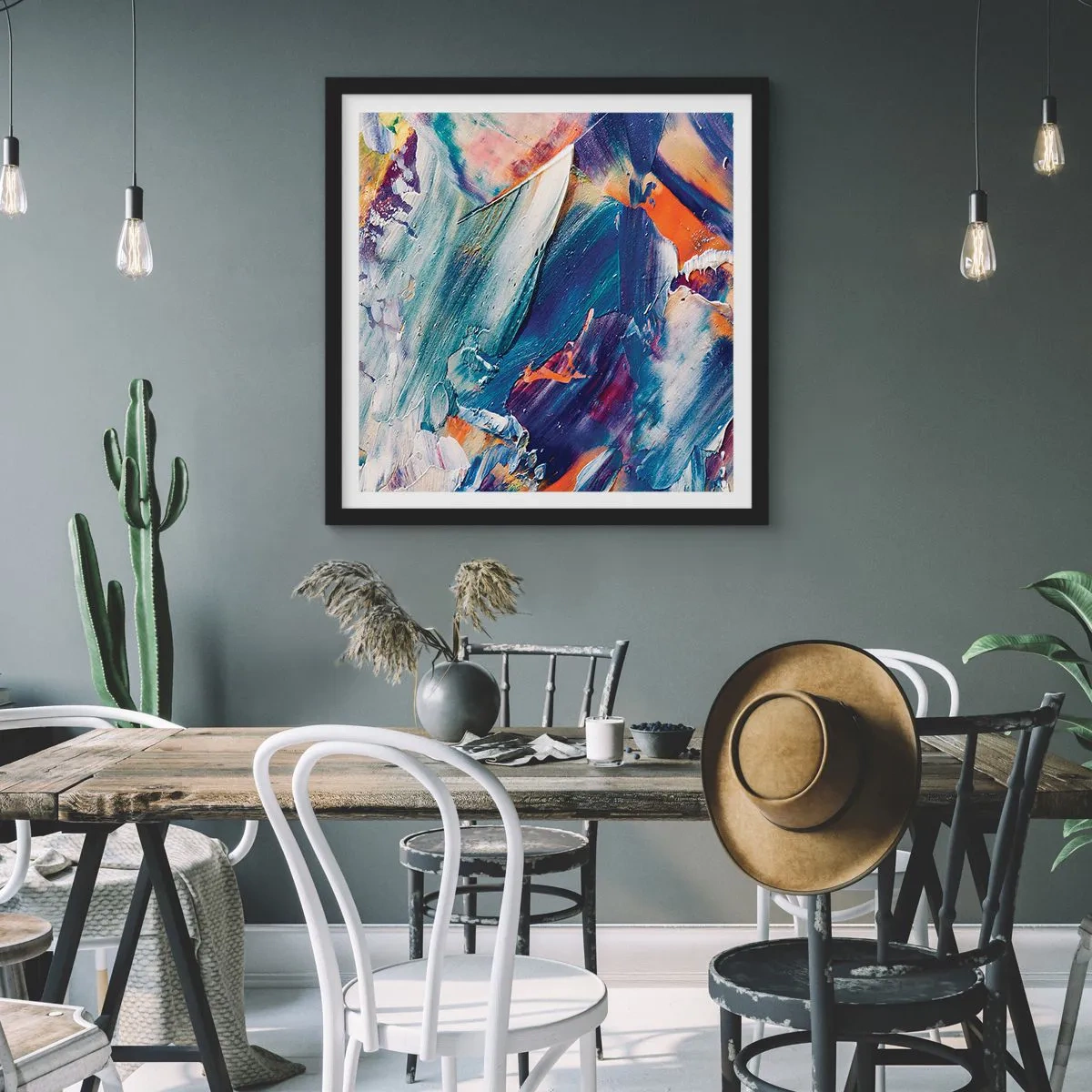 Plakát v černém rámu - Chaos barev - 50x50 cm