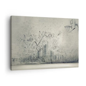 Obraz na plátně - Výkresy a diagramy na pozadí surové zdi - 70x50cm - Můj skvělý městský život - Moderní nástěnná dekorace do obývacího pokoje a ložnice ARTTOR