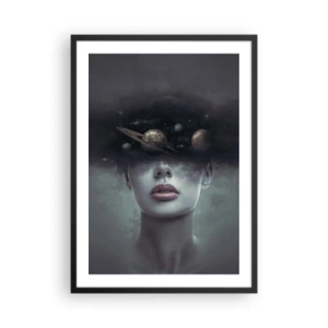 Plakát v černém rámu - Záhadný portrét ženy s planetami ve vesmíru - 50x70cm - A planety… - Moderní nástěnná dekorace do obývacího pokoje a ložnice ARTTOR
