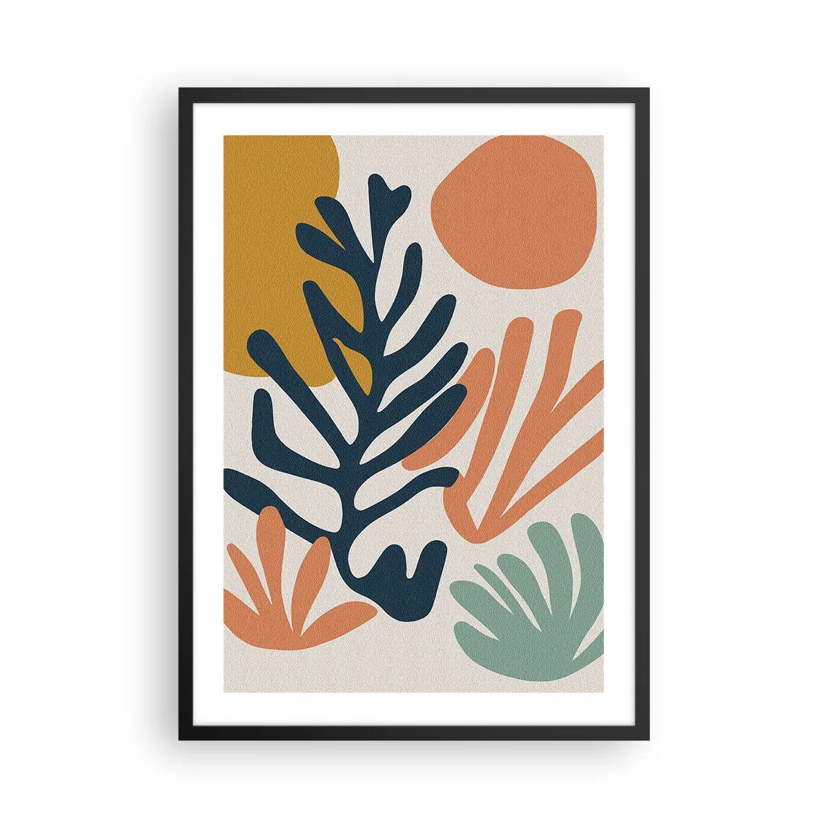 Plakát v černém rámu - Barevná kompozice rostlinných tvarů v moderním stylu - 50x70cm - Korálová moře - Moderní nástěnná dekorace do obývacího pokoje a ložnice ARTTOR