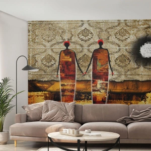 Fototapeta Samolepicí Deluxe Sticker - Etnická kompozice v barvách Afriky - Lidé, Afrika, Grafika - 400x280 cm