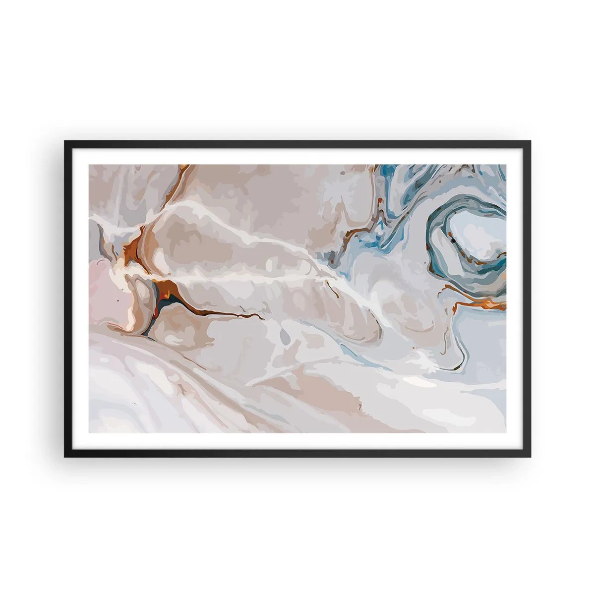 Plakát v černém rámu - Modré meandry pod bílou - 91x61 cm