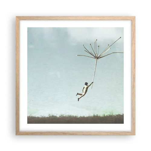 Plakát v rámu světlý dub - Letající pampeliška - 50x50 cm