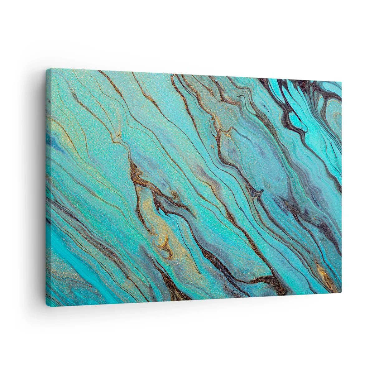 Obraz na plátně - Abstraktní vlny v odstínech tyrkysové a zlaté - 70x50cm - Tyrkysový příliv - Moderní nástěnná dekorace do obývacího pokoje a ložnice ARTTOR