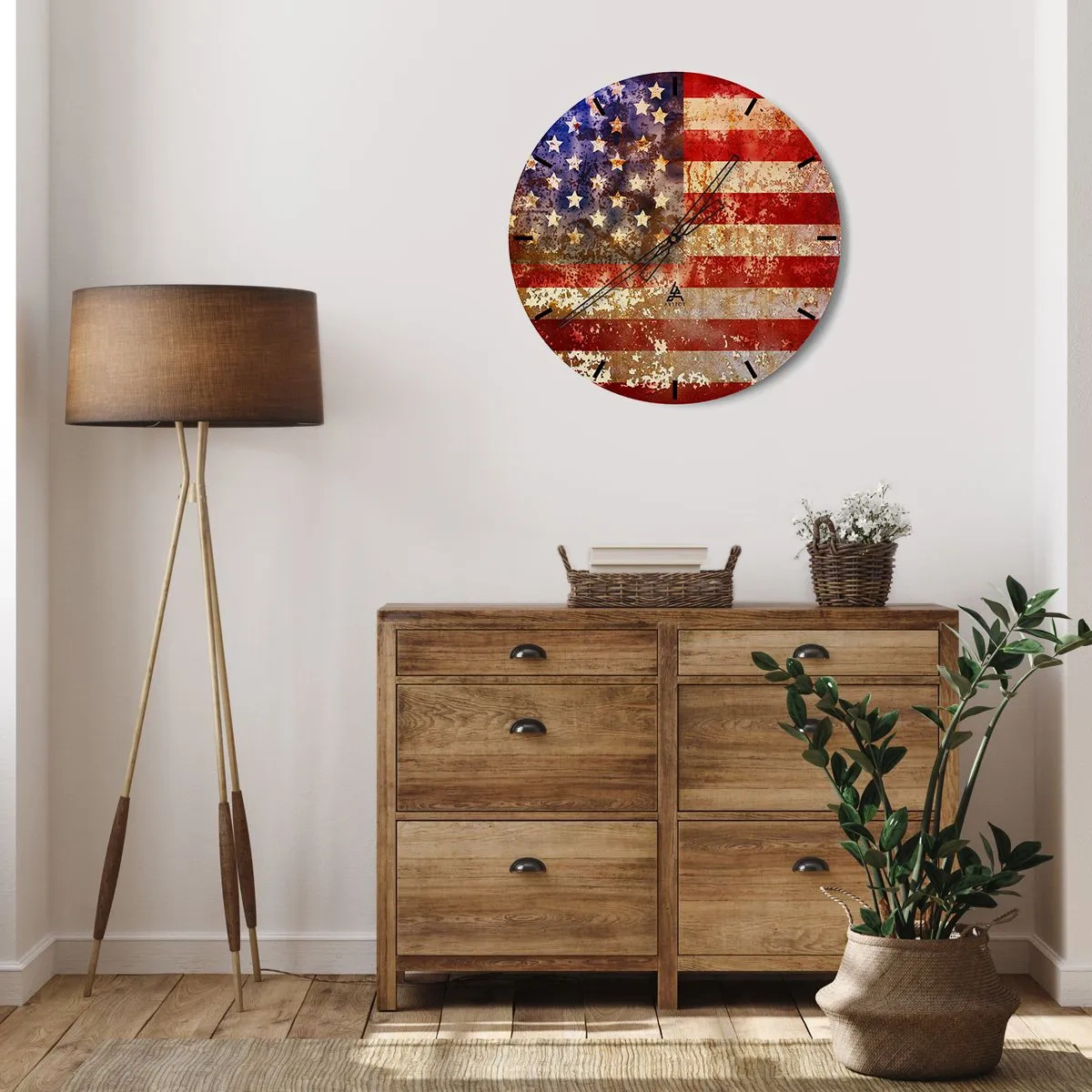 Nástěnné hodiny - Rustikální vintage americká vlajka - 30x30cm - Chvála nepomíjí - Moderní nástěnná dekorace do obývacího pokoje, kuchyně a ložnice ARTTOR