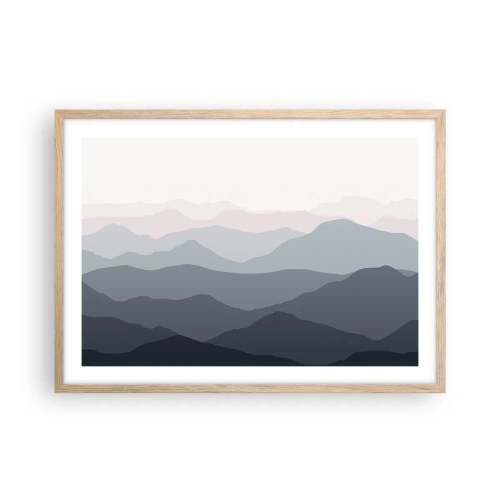 Plakát v rámu světlý dub - Vlny hor - 70x50 cm