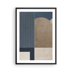 Plakát v černém rámu - Abstraktní geometrická kompozice v odstínech tmavě modré a béžové - 50x70cm - Kompozice jednoduchosti a kulatosti - Moderní nástěnná dekorace do obývacího pokoje a ložnice ARTTOR