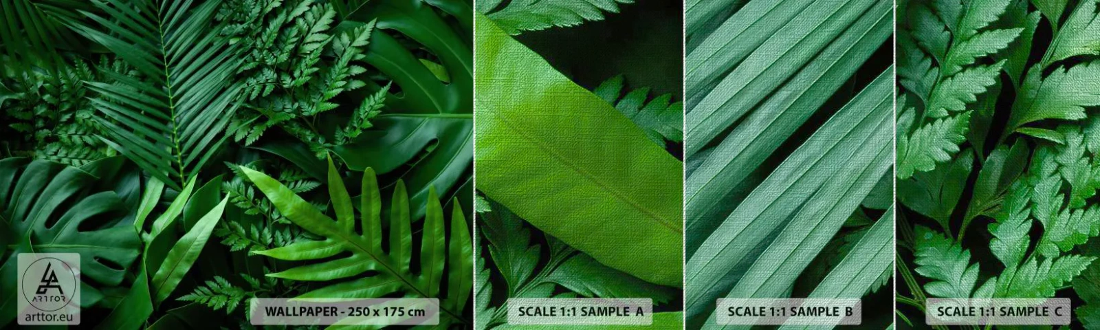 Vzor Fototapety Premium Canvas - Objaté v zeleni - Exotická rostlina, Palmový list, List Monstera - 100x30 cm