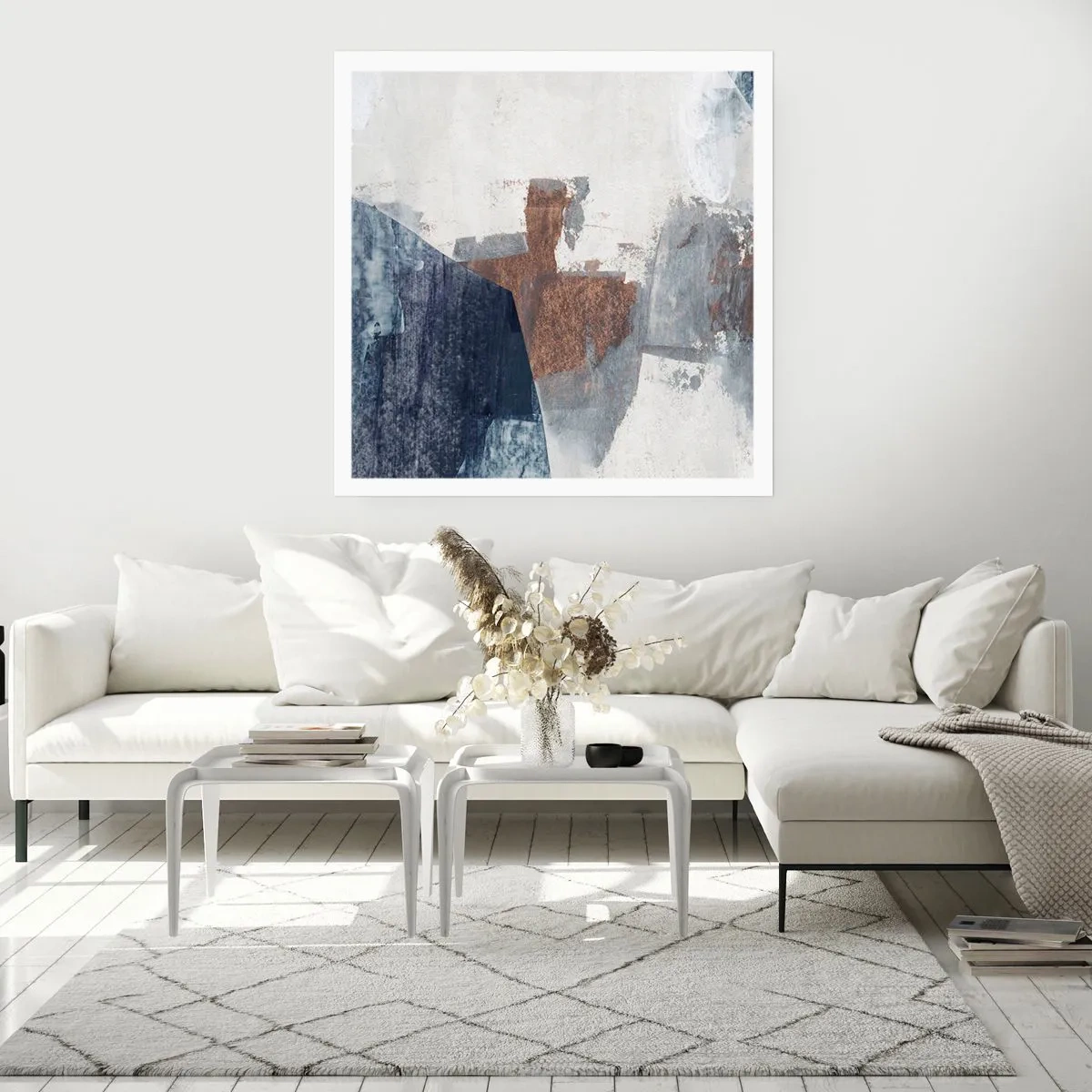 Plakát - Modro-hnědé tvary - 40x40 cm