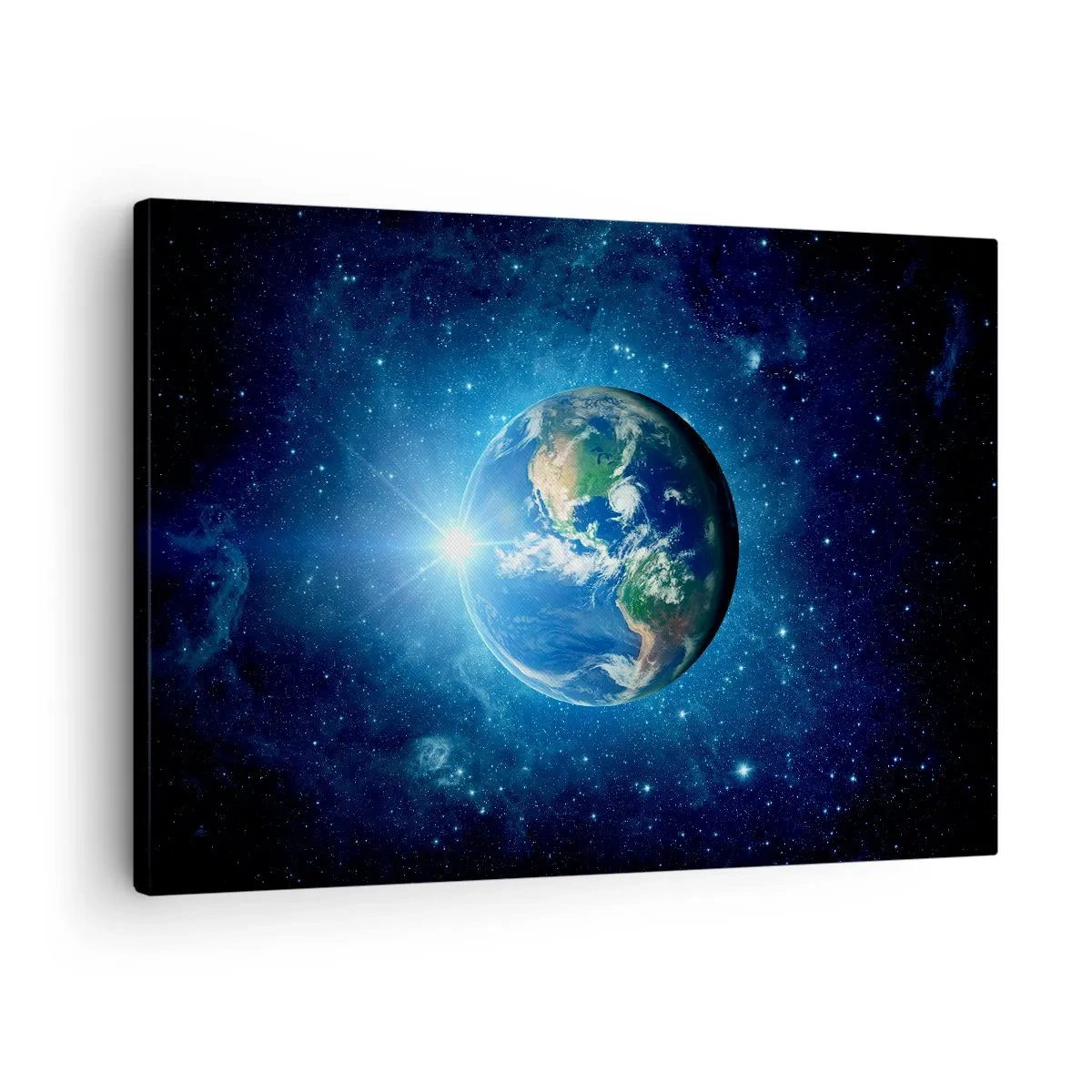 Obraz na plátně - Země ve vesmíru obklopená hvězdami a světlem - 70x50cm - Jsme v nebi - Moderní nástěnná dekorace do obývacího pokoje a ložnice ARTTOR