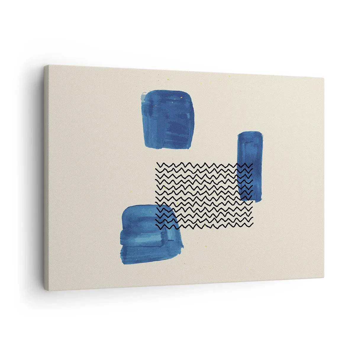 Obraz na plátně - Abstraktní kompozice s modrými skvrnami a vlnovkami - 70x50cm - Abstraktní kvarteto - Moderní nástěnná dekorace do obývacího pokoje a ložnice ARTTOR