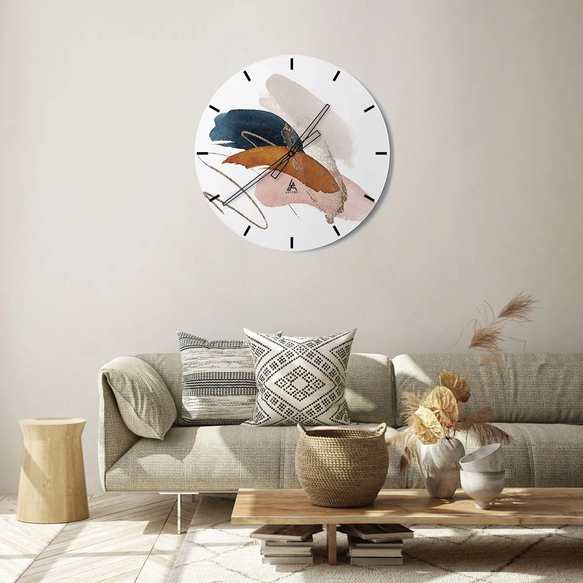 Nástěnné hodiny - Barevné tahy štětcem na bílém pozadí v uměleckém stylu - 30x30cm - Okřídlená kompozice - Moderní nástěnná dekorace do obývacího pokoje, kuchyně a ložnice ARTTOR