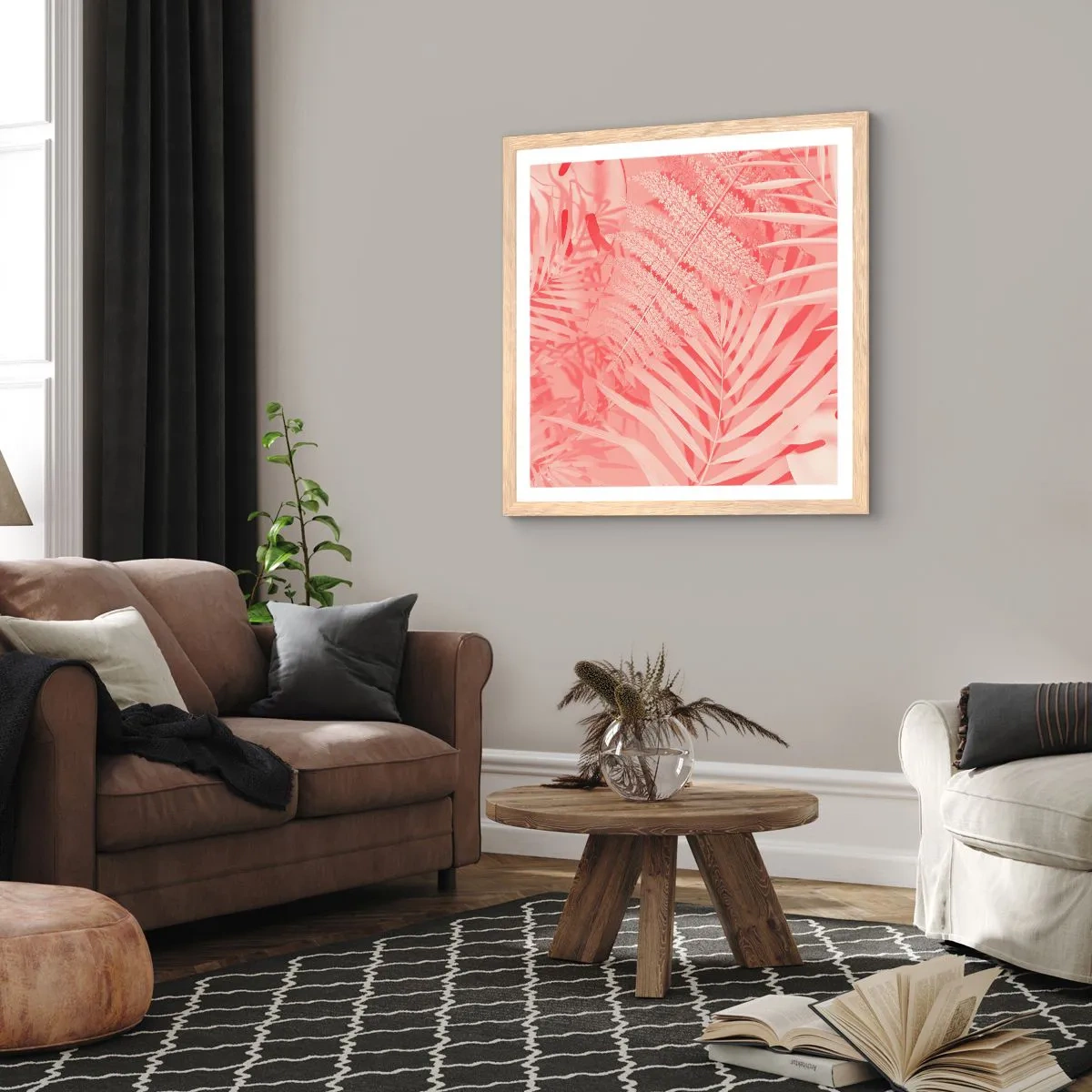 Plakát v rámu světlý dub - Růžový koncept - 60x60 cm