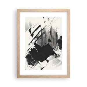Plakát v rámu světlý dub - Abstrakce – exprese černé - 30x40 cm