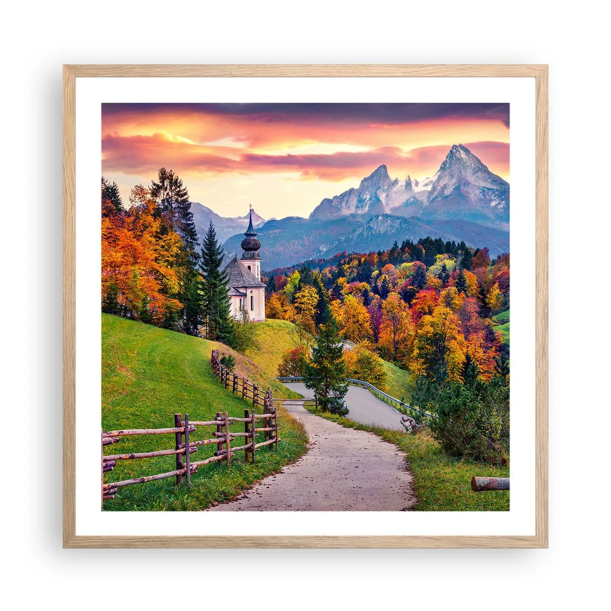 Plakát v rámu světlý dub - Naprosto ideální krajina - 60x60 cm