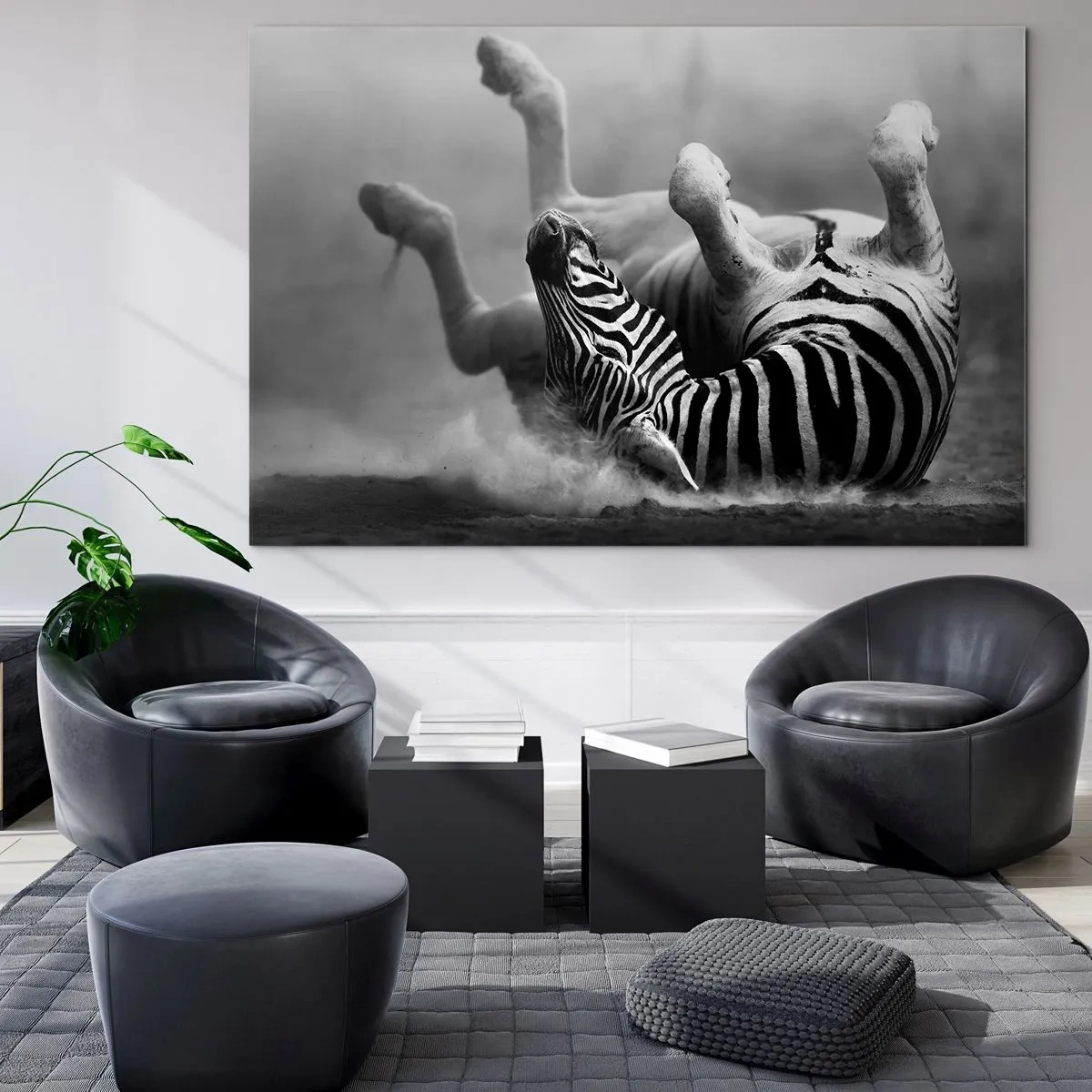 Obraz na skle - Zebra ležící v africké savaně - 70x50cm - Je to k popukání - Moderní nástěnná dekorace do obývacího pokoje a ložnice ARTTOR