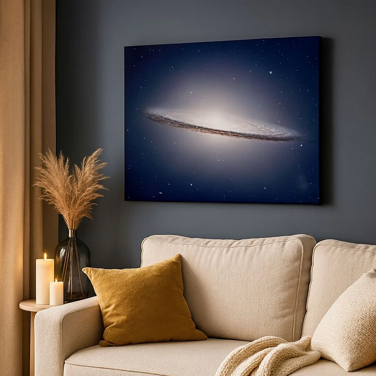 Obraz na plátně - Spirální galaxie na pozadí hvězdného vesmíru - 70x50cm - Kdysi dávno, v jedné vzdálené galaxii… - Moderní nástěnná dekorace do obývacího pokoje a ložnice ARTTOR