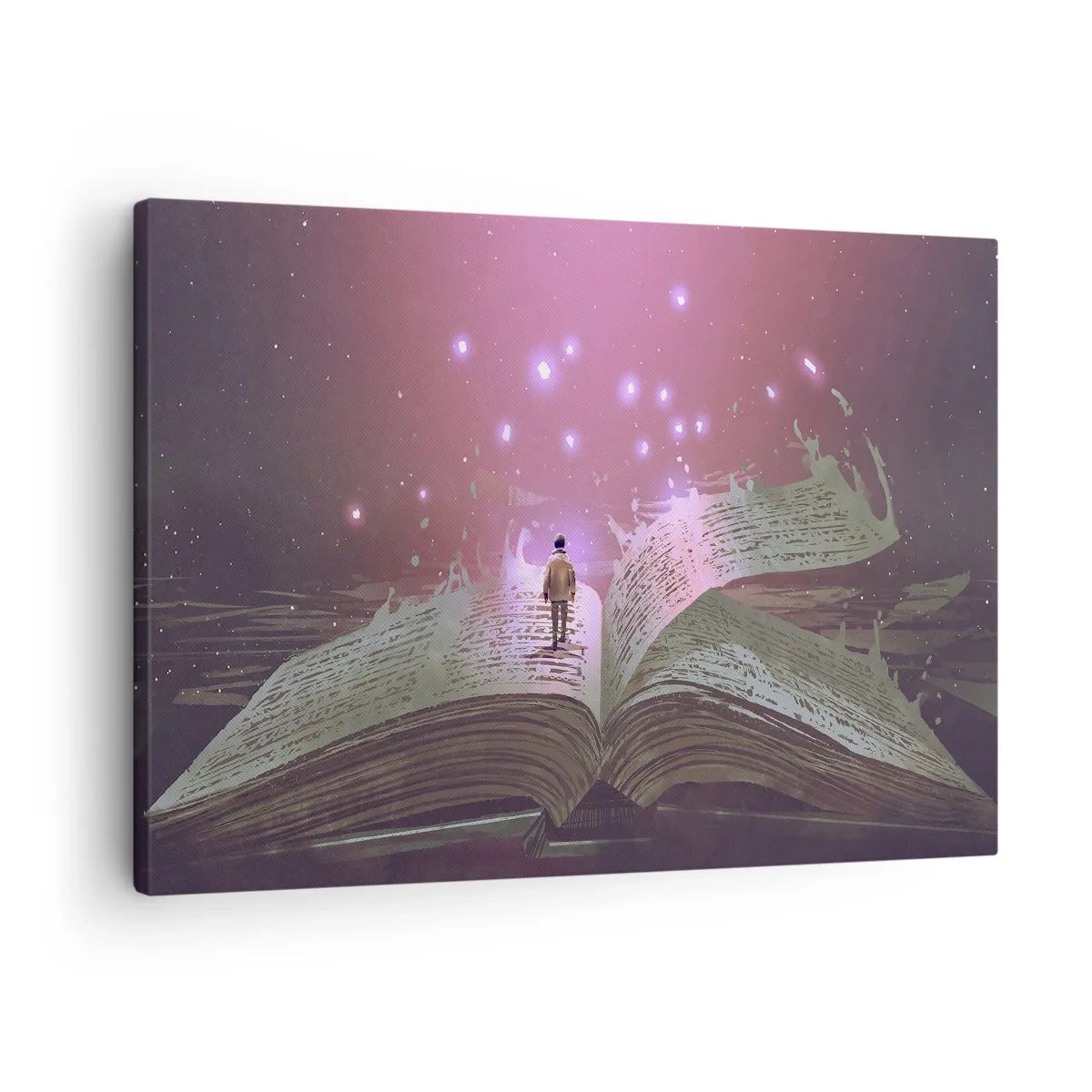 Obraz na plátně - Postava v magickém světle stoupá na otevřenou knihu. - 70x50cm - Pozvánka do jiného světa - přečti si to! - Moderní nástěnná dekorace do obývacího pokoje a ložnice ARTTOR