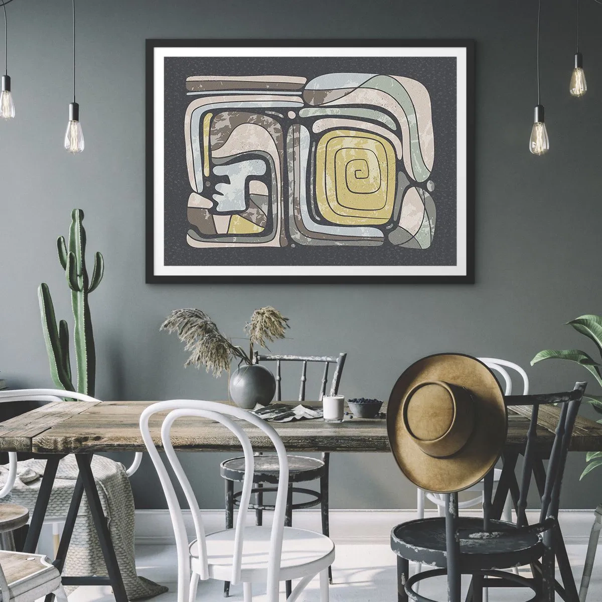 Plakát v černém rámu - Abstrakce v předkolumbovském duchu - 100x70 cm