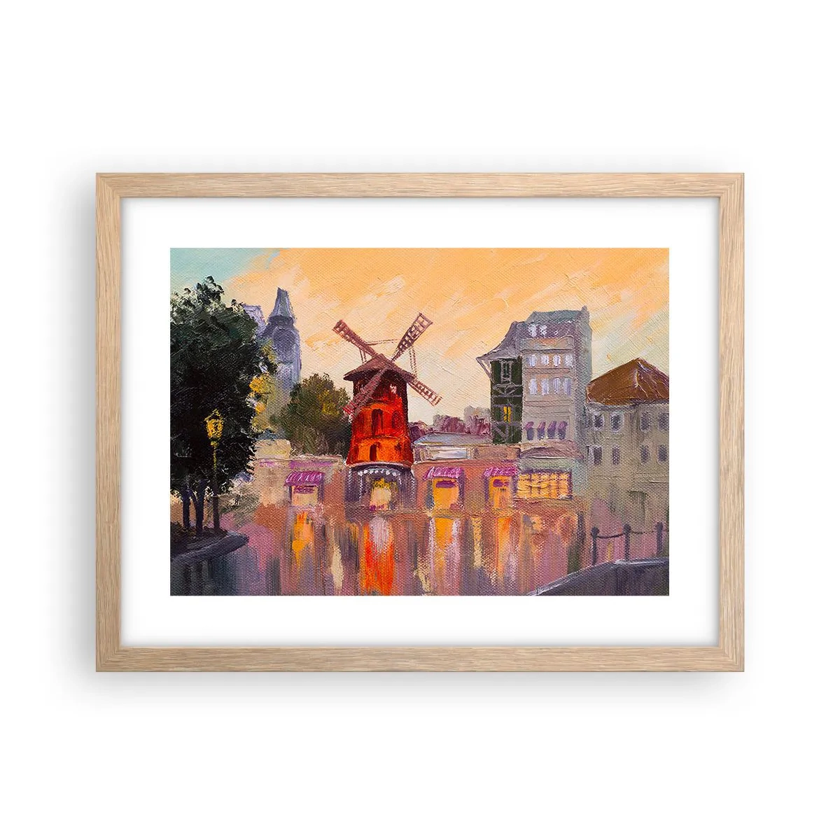 Plakát v rámu světlý dub - Pařížské ikony – Moulin Rouge - 40x30 cm