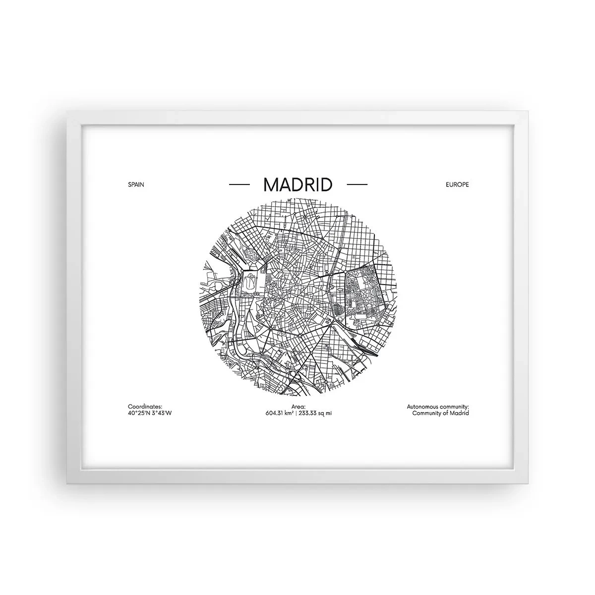 Plakát v bílém rámu - Anatomie Madridu - 50x40 cm