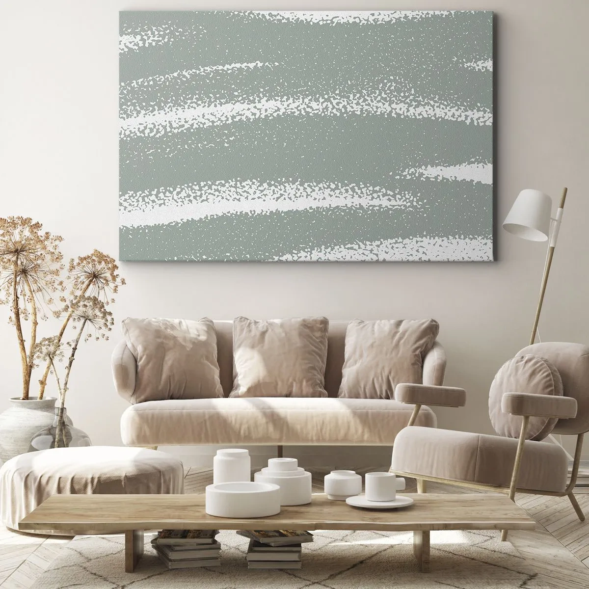 Obraz na plátně - Zimní vlny v odstínech máty a bílé - 70x50cm - Abstrakce v zimním stylu - Moderní nástěnná dekorace do obývacího pokoje a ložnice ARTTOR