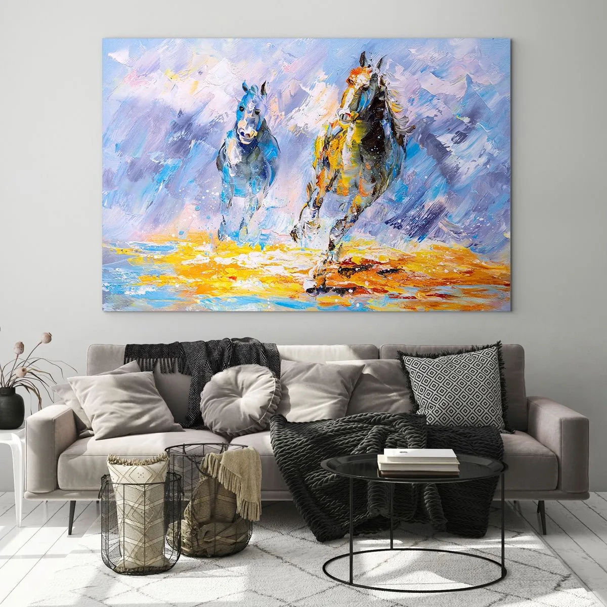 Obraz na skle - Cválající skrze září - 100x70 cm