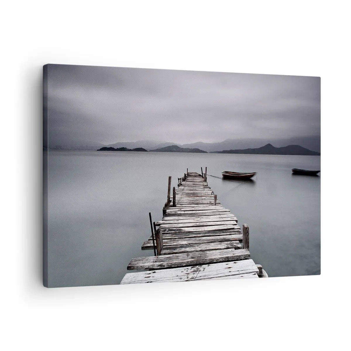 Obraz na plátně - Dřevěný most vedoucí k klidné hladině jezera - 70x50cm - Zítra můžeš vyrazit - Moderní nástěnná dekorace do obývacího pokoje a ložnice ARTTOR