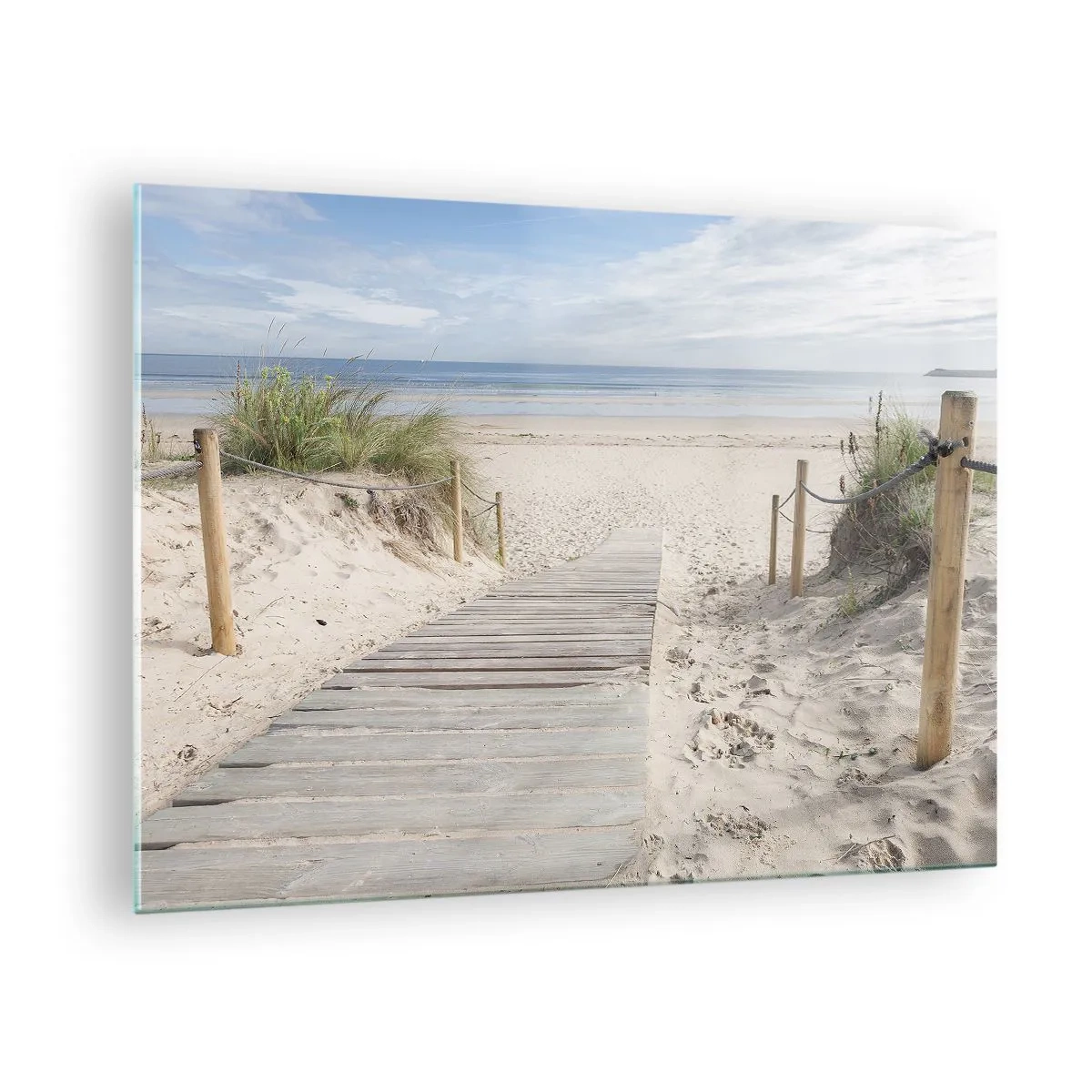 Obraz na skle - Cesta k pláži s výhledem na moře - 70x50cm - Až k horizontu - Moderní nástěnná dekorace do obývacího pokoje a ložnice ARTTOR