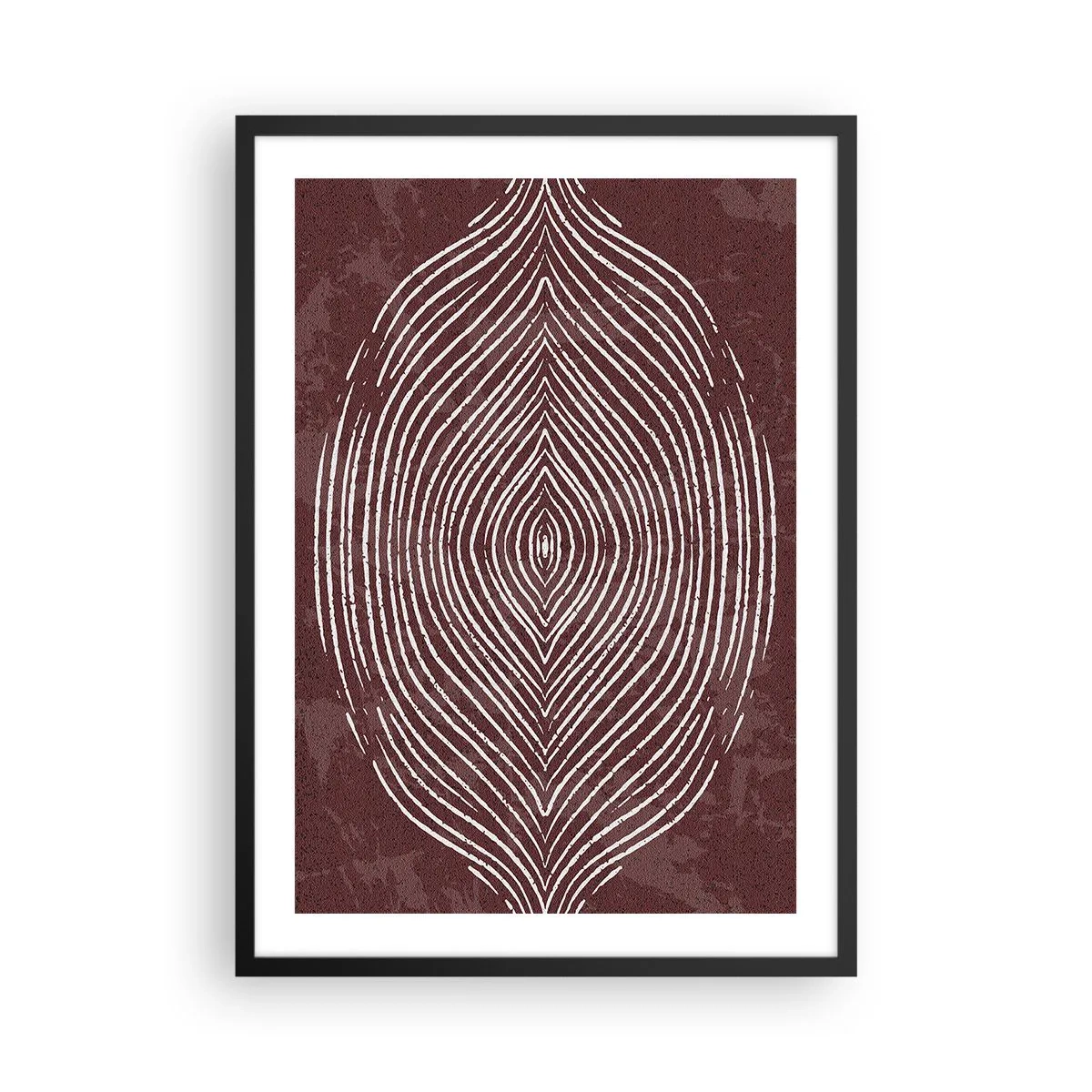 Plakát v černém rámu - Hypnotický vzor bílých čar na hnědém pozadí. - 50x70cm - Prostor promlouvá - Moderní nástěnná dekorace do obývacího pokoje a ložnice ARTTOR