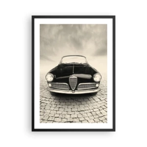 Plakát v černém rámu - Přední část klasického auta na dlážděné ulici - 50x70cm - Jak mě nemilovat? - Moderní nástěnná dekorace do obývacího pokoje a ložnice ARTTOR