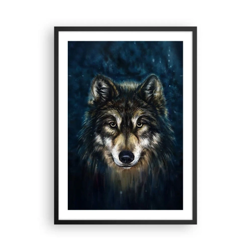 Plakát v černém rámu - Portrét vlka v tmavém, uměleckém tónu - 50x70cm - Alfa? A omega - Moderní nástěnná dekorace do obývacího pokoje a ložnice ARTTOR