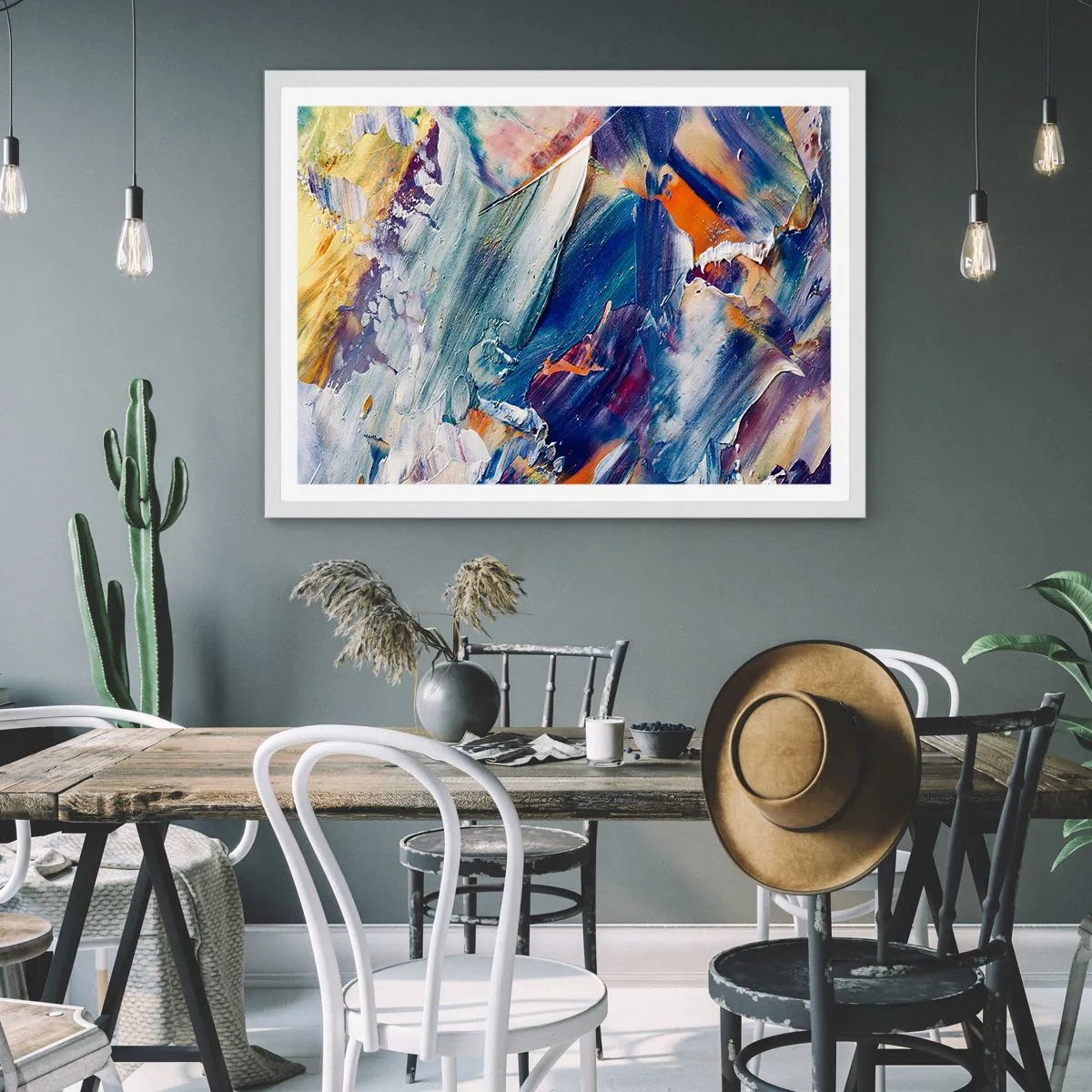 Plakát v bílém rámu - Chaos barev - 91x61 cm