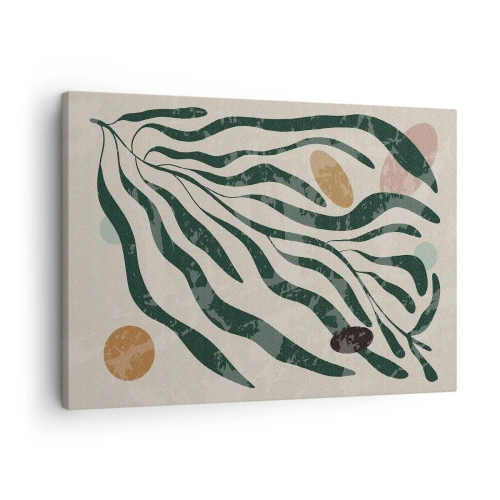 Obraz na plátně - Organické linie a tvary v zelené a béžové barvě - 70x50cm - Uprostřed zeleně - Moderní nástěnná dekorace do obývacího pokoje a ložnice ARTTOR