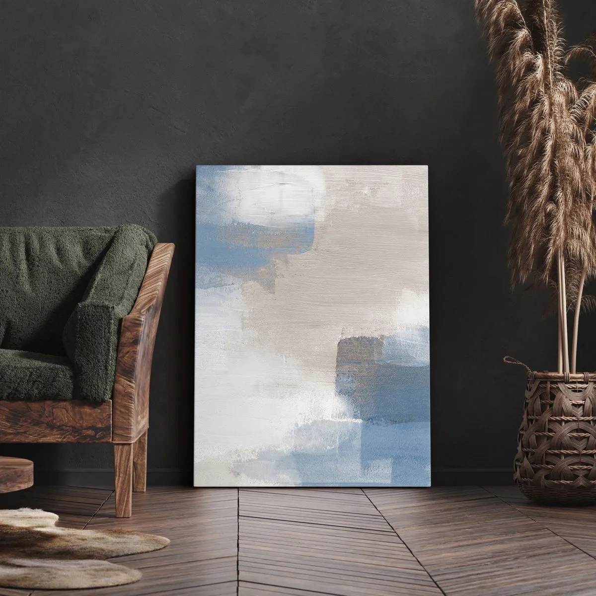 Obraz na plátně - Růžová abstrakce za modrým závojem - 50x70 cm