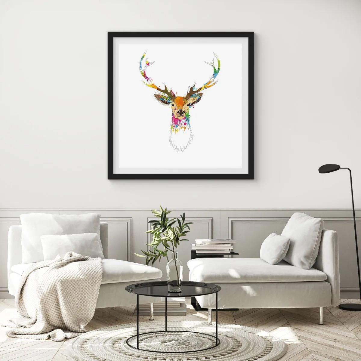 Plakát v černém rámu - Líbezný jelínek vykoupaný v barvě - 60x60 cm